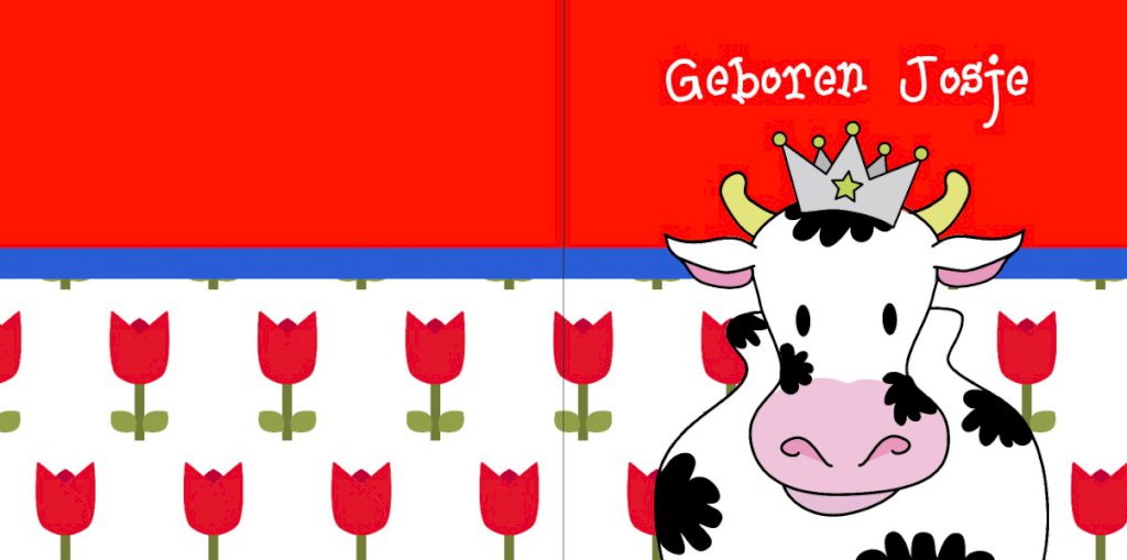 Gevouwen kaart "Prinsenkind & Koe met tulpen"