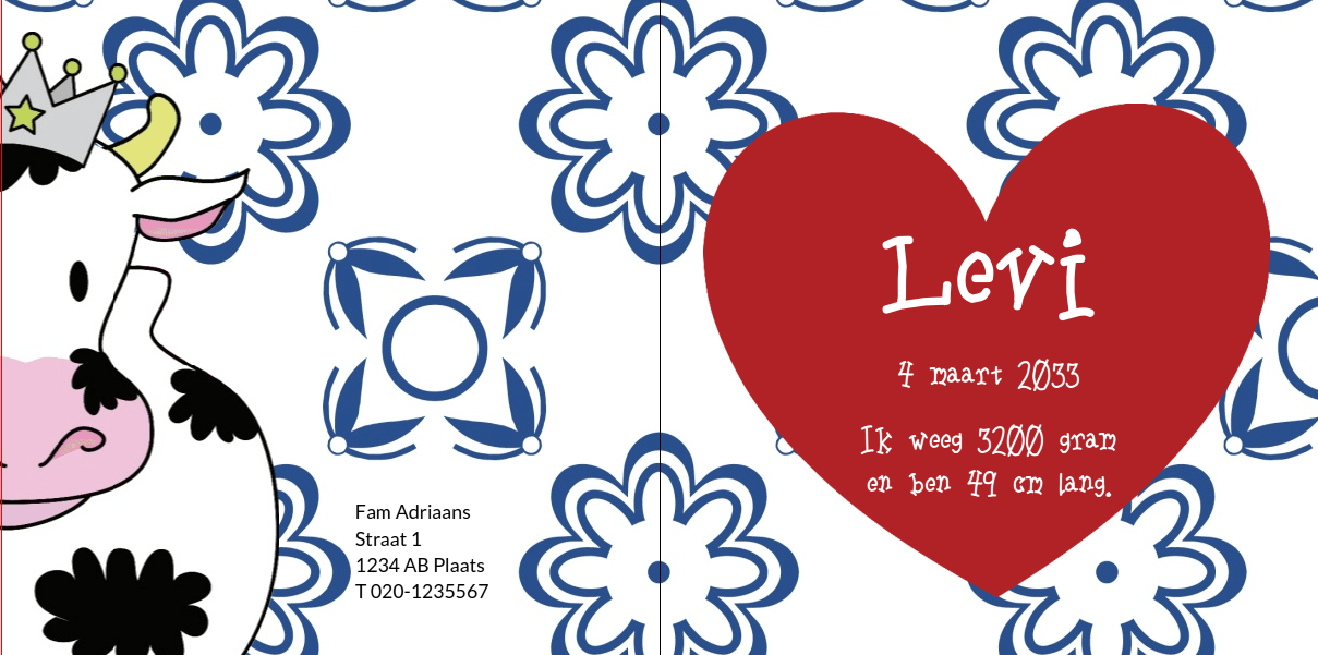 Gevouwen kaart "Prinsenkind & Koe" Gevouwen kaart "Prinsenkind & Koe"