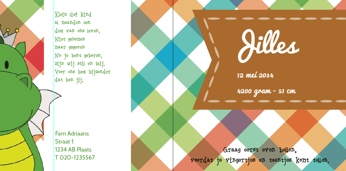 Gevouwen kaart "Prinsenkind & Draakje" Gevouwen kaart "Prinsenkind & Draakje"