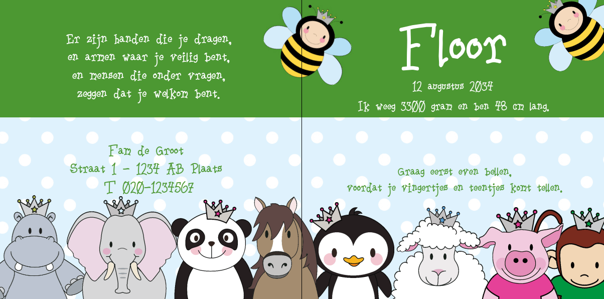 Gevouwen kaart "Prinsenkind & Dieren" Gevouwen kaart "Prinsenkind & Dieren"