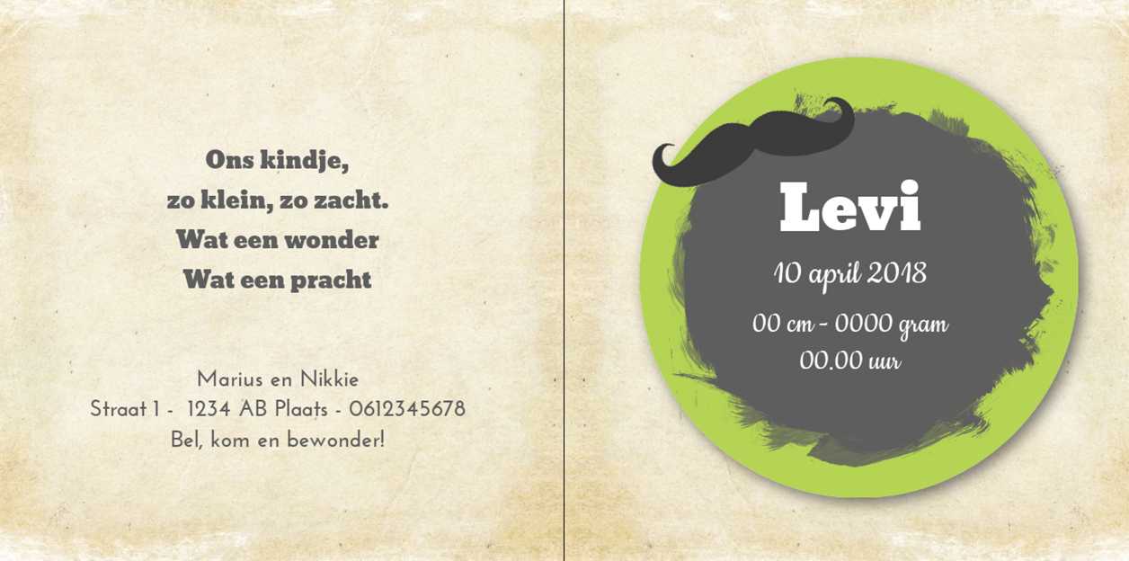 Gevouwen kaart "Groen met snorretje" Gevouwen kaart "Groen met snorretje"