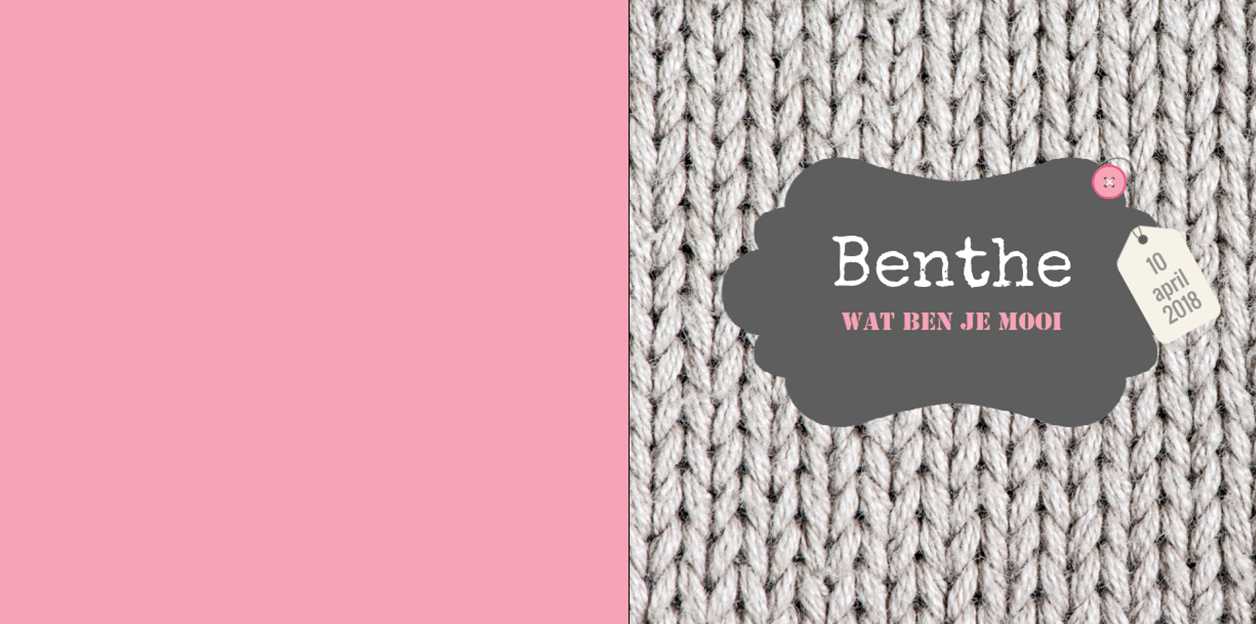 Gevouwen kaart "Breiwerk roze" Gevouwen kaart "Breiwerk roze"