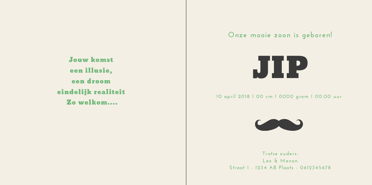 Gevouwen kaart "Snor" Gevouwen kaart "Snor"