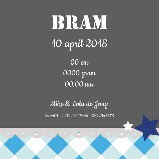 Kaartje "Blauwe ruitjes" Kaartje "Blauwe ruitjes"