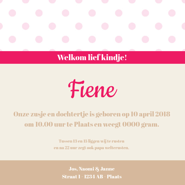 Kaartje "Roze stipjes" Kaartje "Roze stipjes"