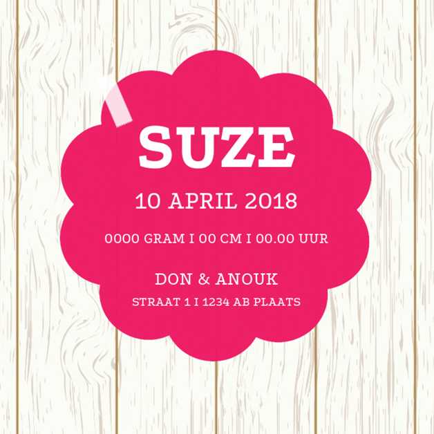 Kaartje "Hout poststempel roze" Kaartje "Hout poststempel roze"