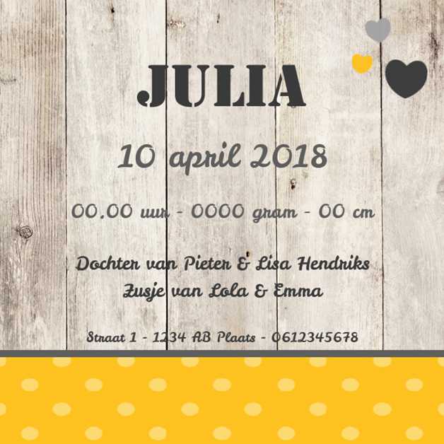 Kaartje "Hout geel" Kaartje "Hout geel"