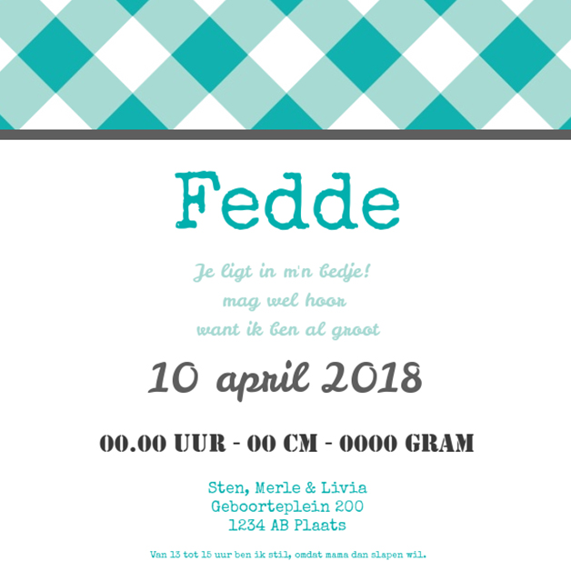 Kaartje "Blauw naambordje" Kaartje "Blauw naambordje"