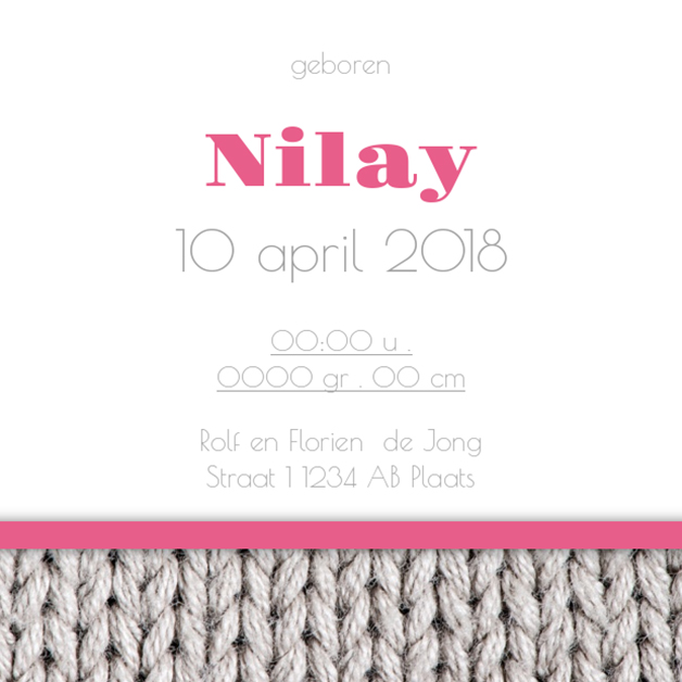 Kaartje "Gebreid roze" Kaartje "Gebreid roze"