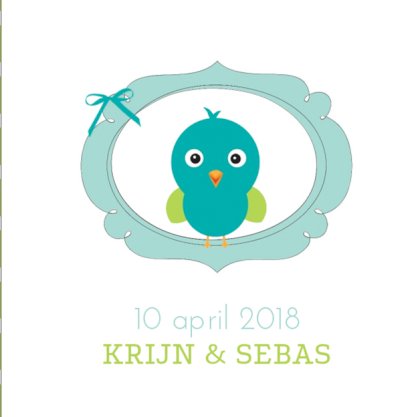 Kaart tweeling "blauw vogeltje in ring"