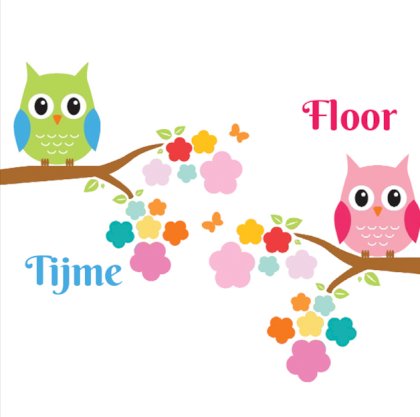 Kaart tweeling "vogeltjes op een tak met bloemen"