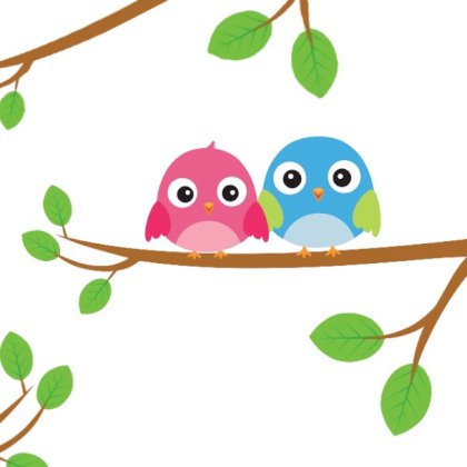 Kaartje tweeling "twee vogeltjes in boom"