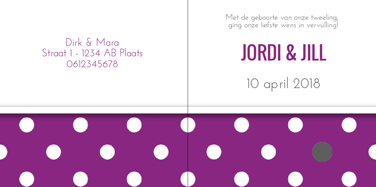 Kaartje tweeling "stipjes op steigerhout" paars Kaartje tweeling "stipjes op steigerhout" paars