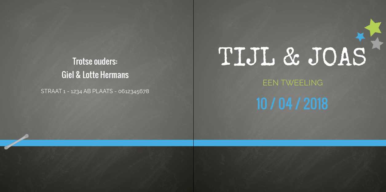 Kaartje tweeling "Ster met blauwe banner" Kaartje tweeling "Ster met blauwe banner"