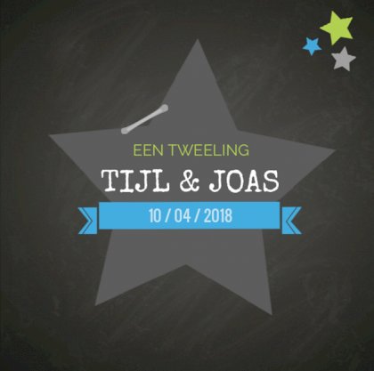 Kaartje tweeling "Ster met blauwe banner" Kaartje tweeling "Ster met blauwe banner"