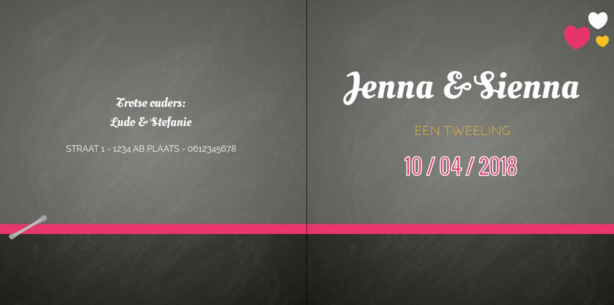 Kaartje tweeling "Hart met roze banner" Kaartje tweeling "Hart met roze banner"