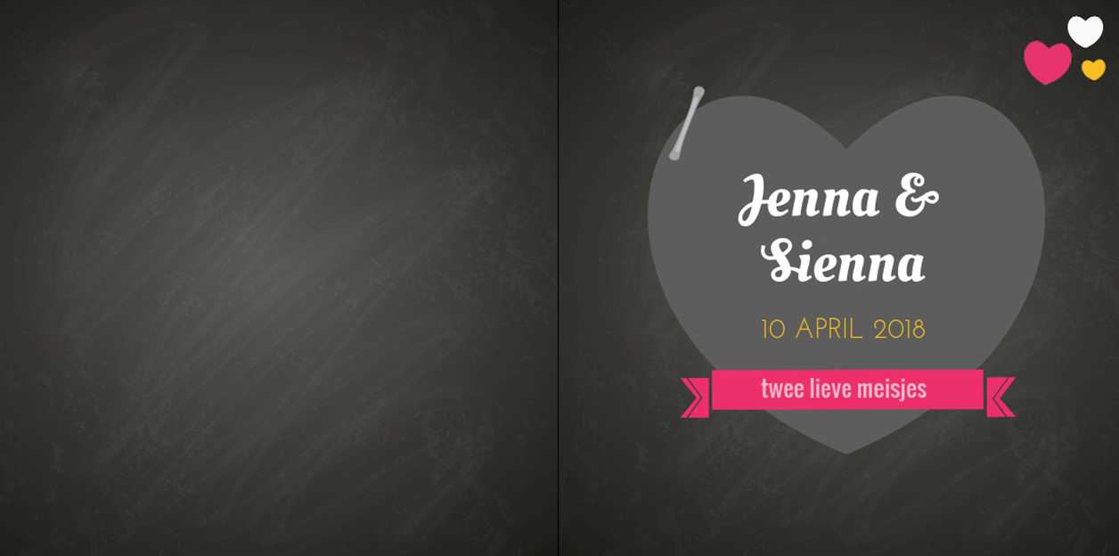 Kaartje tweeling "Hart met roze banner" Kaartje tweeling "Hart met roze banner"