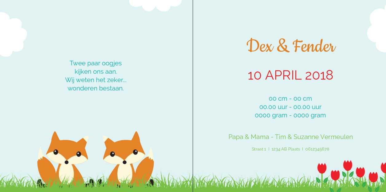 Kaartje tweeling "vosjes onder blauwe boom" Kaartje tweeling "vosjes onder blauwe boom"