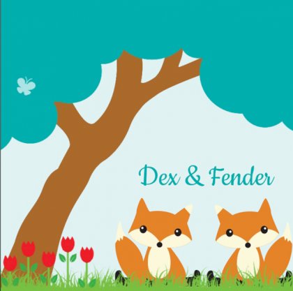 Kaartje tweeling "vosjes onder blauwe boom"