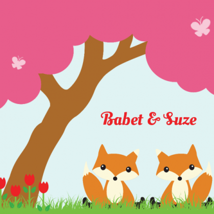 Kaartje tweeling "vosjes onder roze boom"