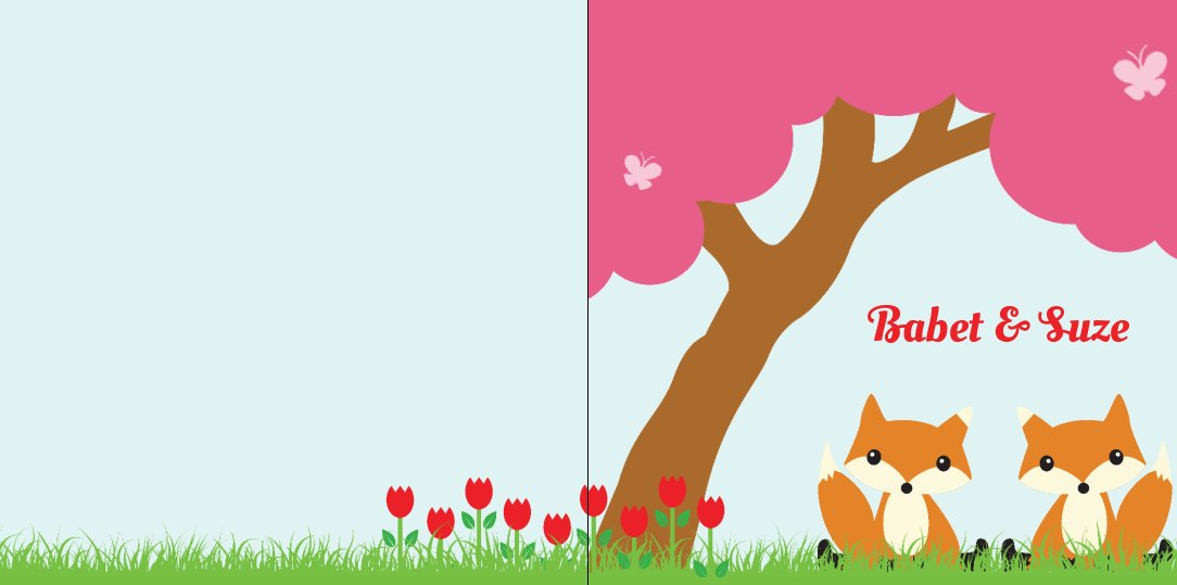 Kaartje tweeling "vosjes onder roze boom"
