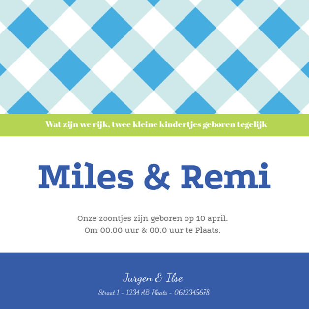 Kaartje tweeling "Vaantje blauw" Kaartje tweeling "Vaantje blauw"