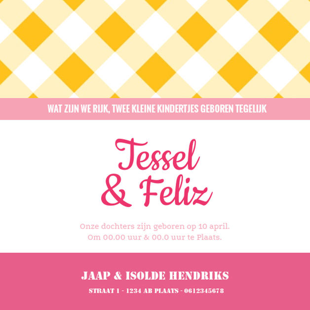 Kaartje tweeling "Vaantje geel" Kaartje tweeling "Vaantje geel"