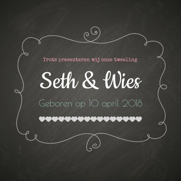Kaartje tweeling "krijtbord" Kaartje tweeling "krijtbord"