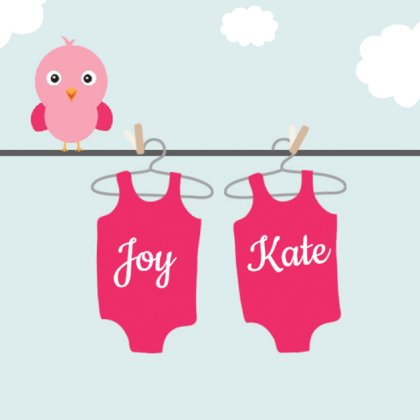 Kaartje tweeling "rompers roze"