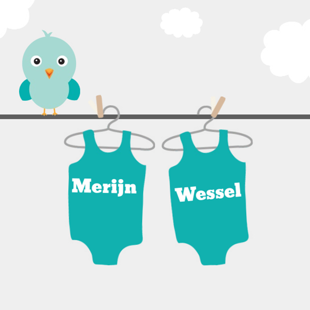 Kaartje tweeling "Rompers blauw" Kaartje tweeling "Rompers blauw"