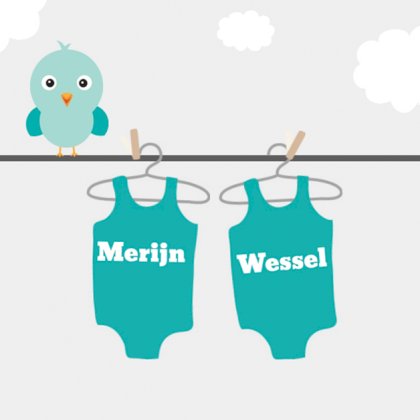Kaartje tweeling "Rompers blauw"