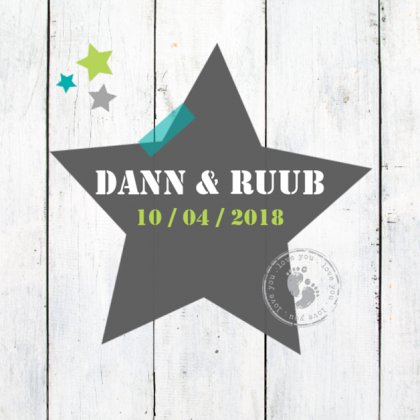 Kaartje tweeling "Ster steigerhout"