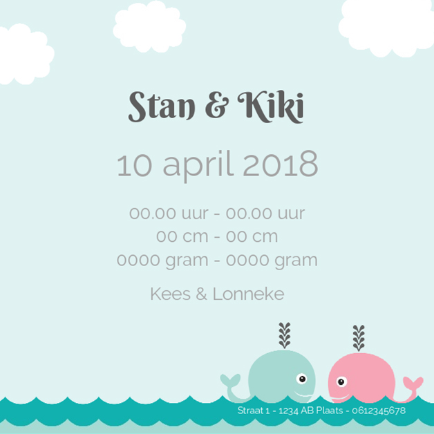 Kaartje tweeling "Walvisjes" Kaartje tweeling "Walvisjes"