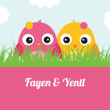 Kaart tweeling "vogeltjes in het gras roze" Kaart tweeling "vogeltjes in het gras roze"