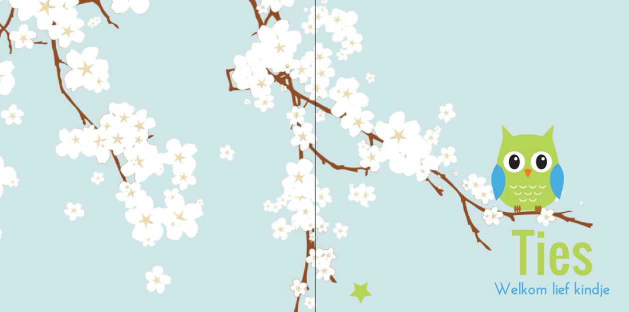 Gevouwen kaart "Groen uiltje op witte bloesem" Gevouwen kaart "Groen uiltje op witte bloesem"