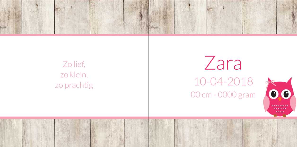 Gevouwen kaart "Roze uil op hout" Gevouwen kaart "Roze uil op hout"