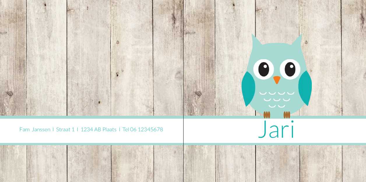 Gevouwen kaart "Blauwe uil op hout" Gevouwen kaart "Blauwe uil op hout"