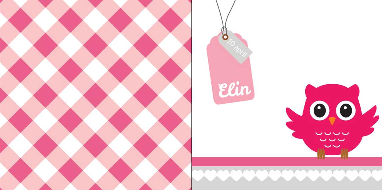 Gevouwen kaart "Roze uil met label" Gevouwen kaart "Roze uil met label"