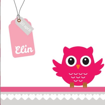 Gevouwen kaart "Roze uil met label"