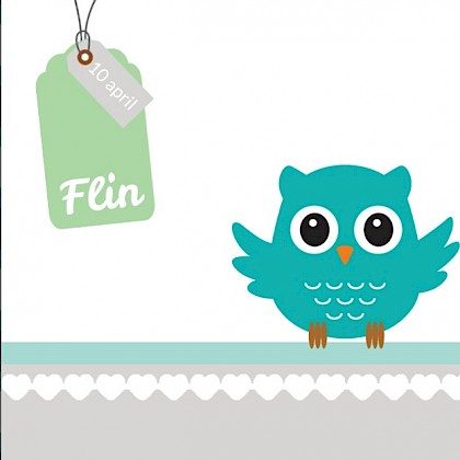 Gevouwen kaart "Blauwe uil met label"