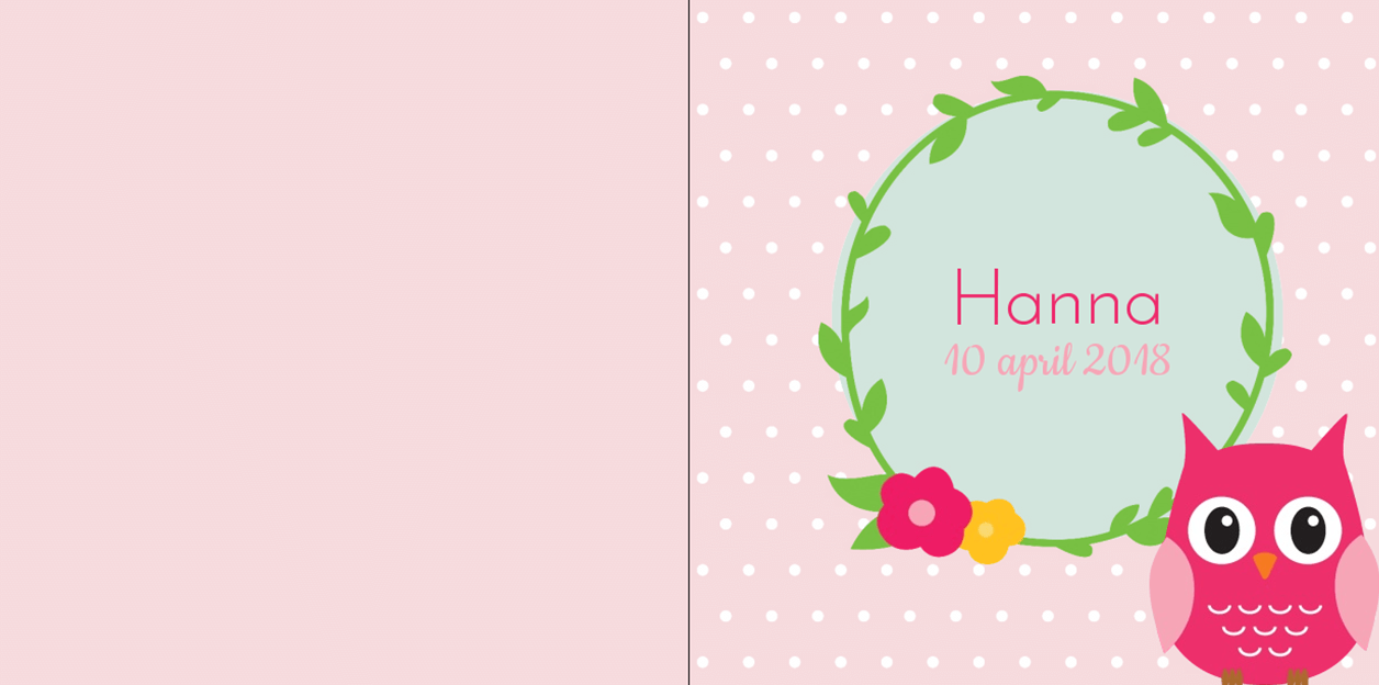 Gevouwen kaart "Roze uil met krans" Gevouwen kaart "Roze uil met krans"