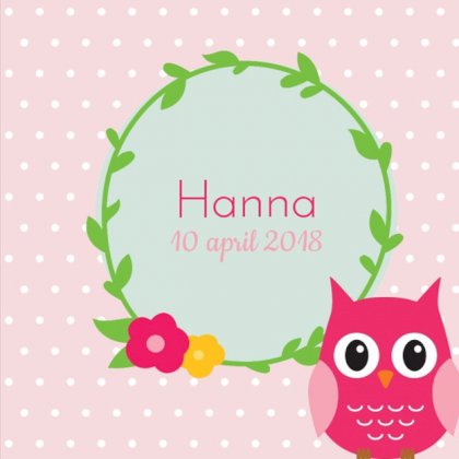 Gevouwen kaart "Roze uil met krans" Gevouwen kaart "Roze uil met krans"