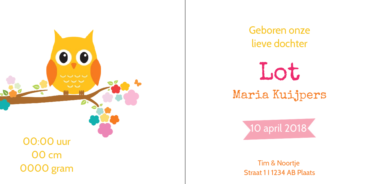 Gevouwen kaart "Oranje uil op hout" Gevouwen kaart "Oranje uil op hout"