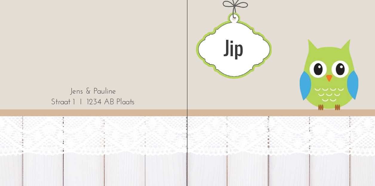 Gevouwen kaart"Groen uiltje met hanger" Gevouwen kaart"Groen uiltje met hanger"