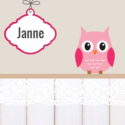 Gevouwen kaart"Roze uiltje met hanger" Gevouwen kaart"Roze uiltje met hanger"