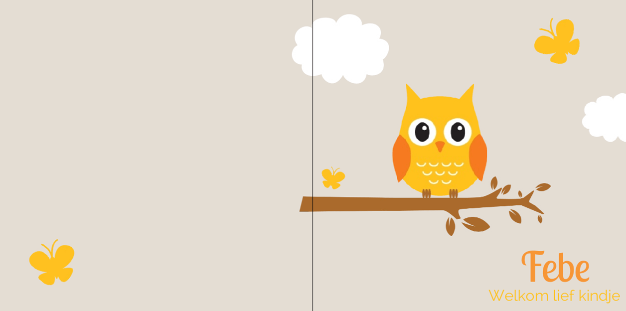 Gevouwen kaart "Oranje uil met vlinder" Gevouwen kaart "Oranje uil met vlinder"