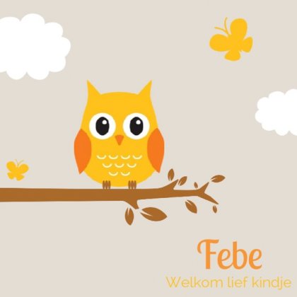 Gevouwen kaart "Oranje uil met vlinder"