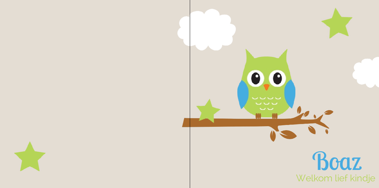 Gevouwen kaart "Groene uil met sterretjes" Gevouwen kaart "Groene uil met sterretjes"