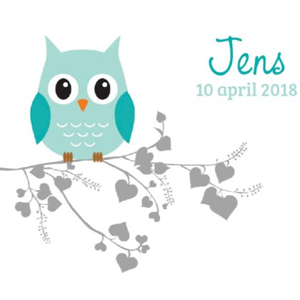 Kaartje "Blauwe uil op hartjes bloesem"