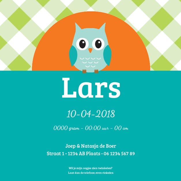 Kaartje "Grote blauwe uil" Kaartje "Grote blauwe uil"